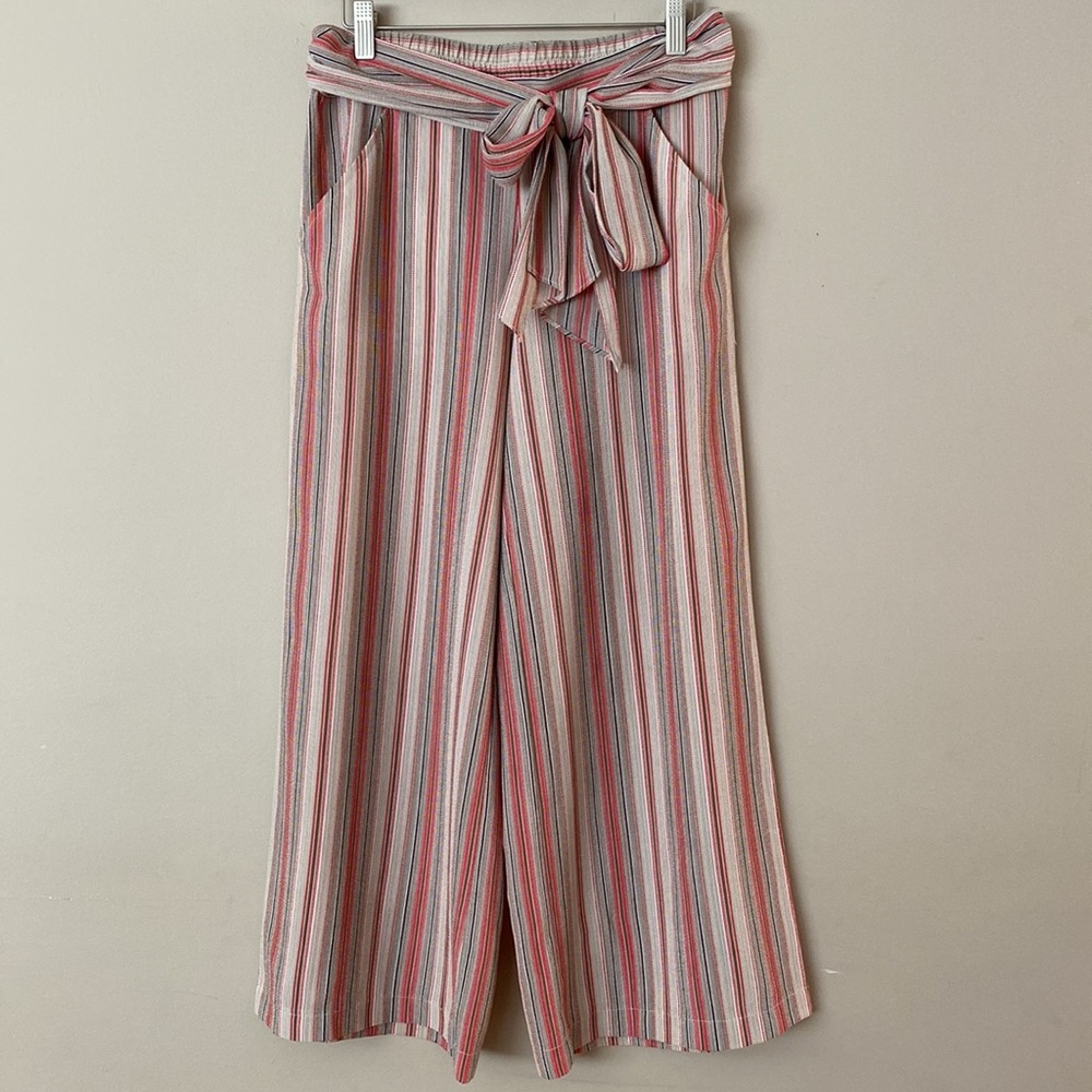 [S] Max Studio Striped Tie Front Wide Leg Cropped Pants
